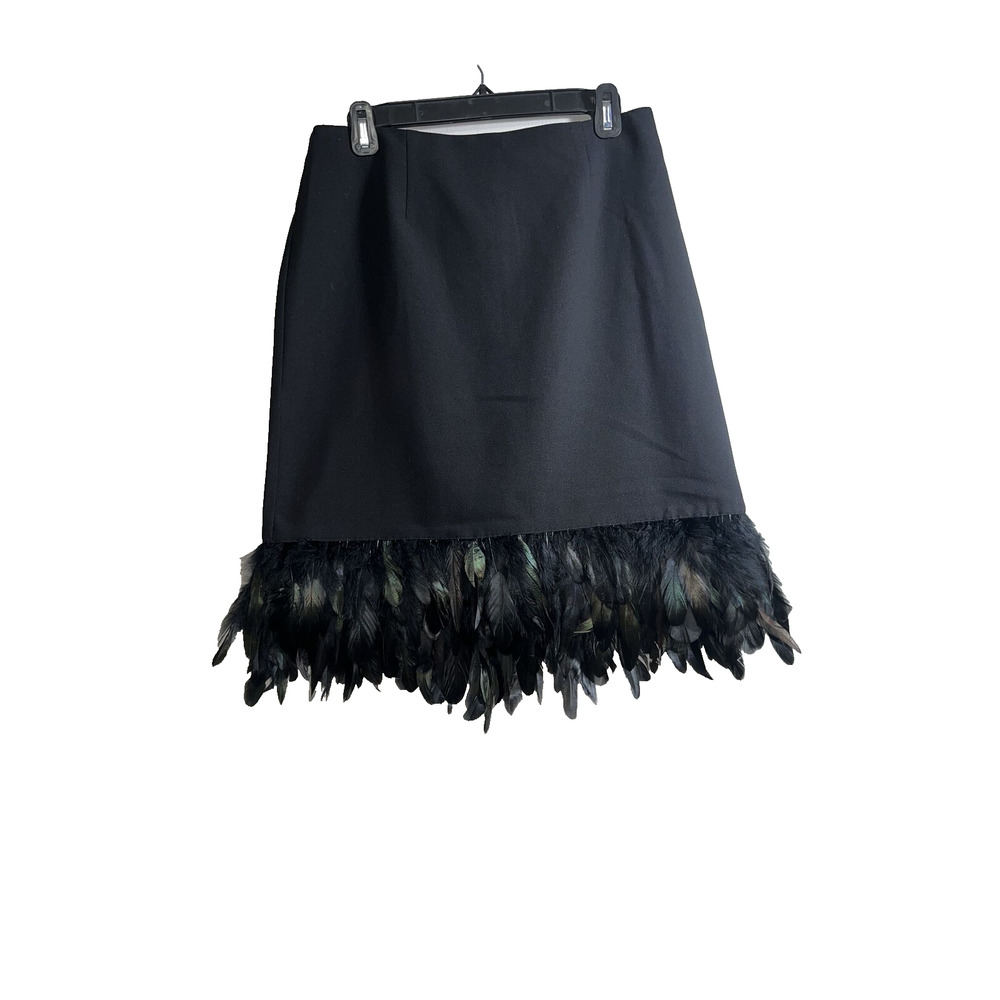 Nicole Miller Black Feather Skirt Women's 8 Parties New Year Holidays Outfit!